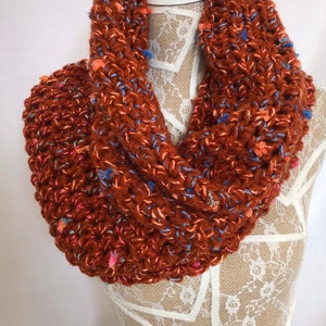 Handmade gift, Orange Scarf, Large infinity wrap, Luxurious soft scarf, Tufted knit scarf, Crochet cowl, Unique teen gift, Winter knit scarf