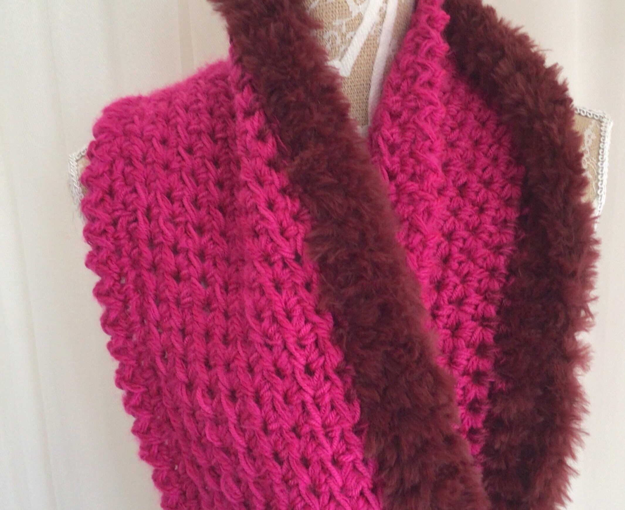 Handmade Cowl Infinity Scarf, Hot Pink Burgundy, Tufted Crochet - Etsy