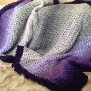 Customisable purple blanket, Luxury bedding, Grey stripe afghan, Weighty winter blanket, Sofa throw, Wedding gift, Large adult throw blanket