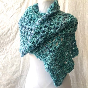 Soft scarf mix/match set, Waterfall aqua blue wrap/ shawl/ infinity scarf/ cowl, Hand crochet all-seasons scarf, Aqua lacy knit-cowl,