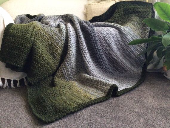Green Grey Ombre Blanket Customisable Made to Order Crochet Throw Blanket jungle garden Room beach House Coastal Home Decor unique Gift Etsy Canada