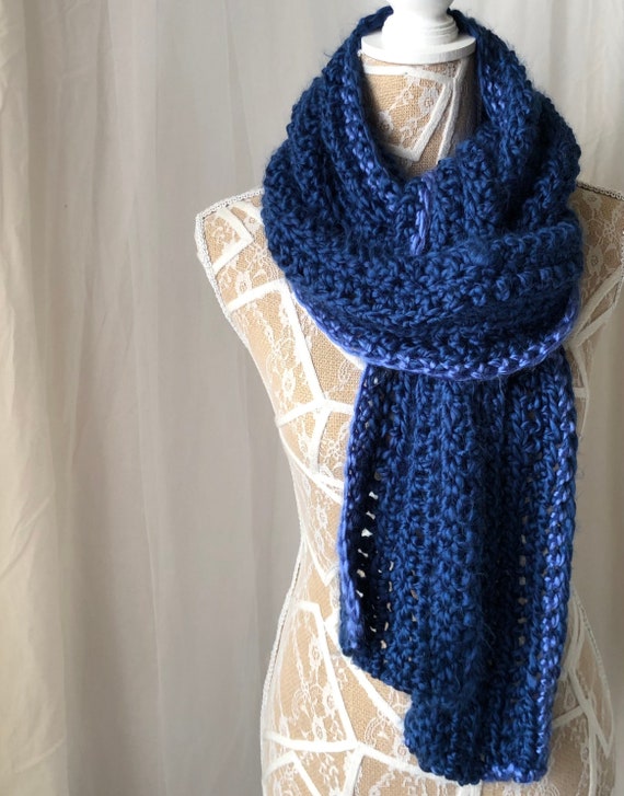 Unisex Royal Navy Blue Scarf, Indigo Blue Extra Long Crochet Scarf, Silky  Soft Cowl, Skinny Knit Neck Scarf, Blue Winter Snood, Wool Scarf - Etsy