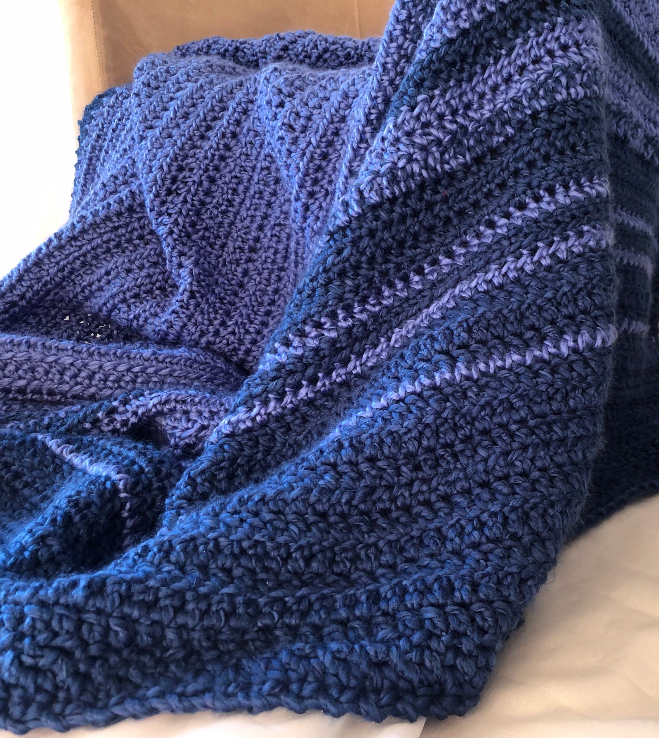 Indigo Navy Periwinkle Cornflower Blue Berry Gradient Stripe Handmade Crochet Throw Blanket for Sale Silky Soft Extra Large Luxury Bedding Etsy Canada