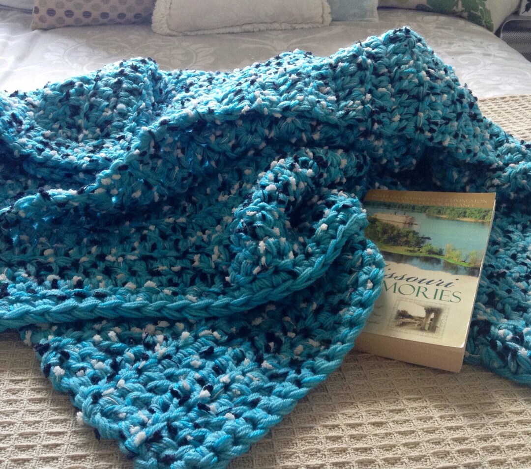 Turquoise Textured Crochet Throw Blanket Kids Room Blue Etsy