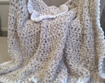 Luxurious Latte White Large Crochet Afghan,Soft Neutral Throw,Made to Order Crochet Blanket,Pearly White Crochet Afghan For Sale,Taupe Throw