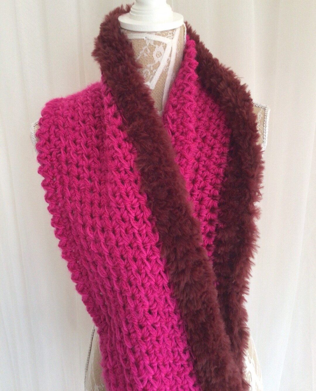 Handmade Cowl Infinity Scarf, Hot Pink Burgundy, Tufted Crochet - Etsy