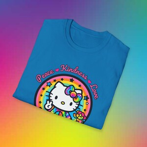 Peace Kindness and Love Hello Kitty Shirt, Unisex Softstyle T-Shirt image 7