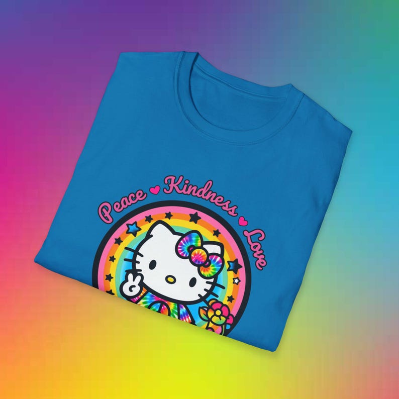 Peace Kindness and Love Hello Kitty Shirt, Unisex Softstyle T-Shirt image 7