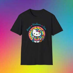 Peace Kindness and Love Hello Kitty Shirt, Unisex Softstyle T-Shirt image 4