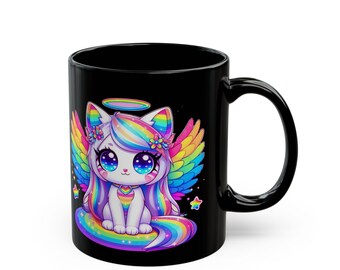Neon rainbow kitten Mug, Pastel Rainbow, Cute Cat Cup, Cat Lover, Colorful Kitty Tea Mug, Unique Animal Lover Present, Ceramic Mug for Cat