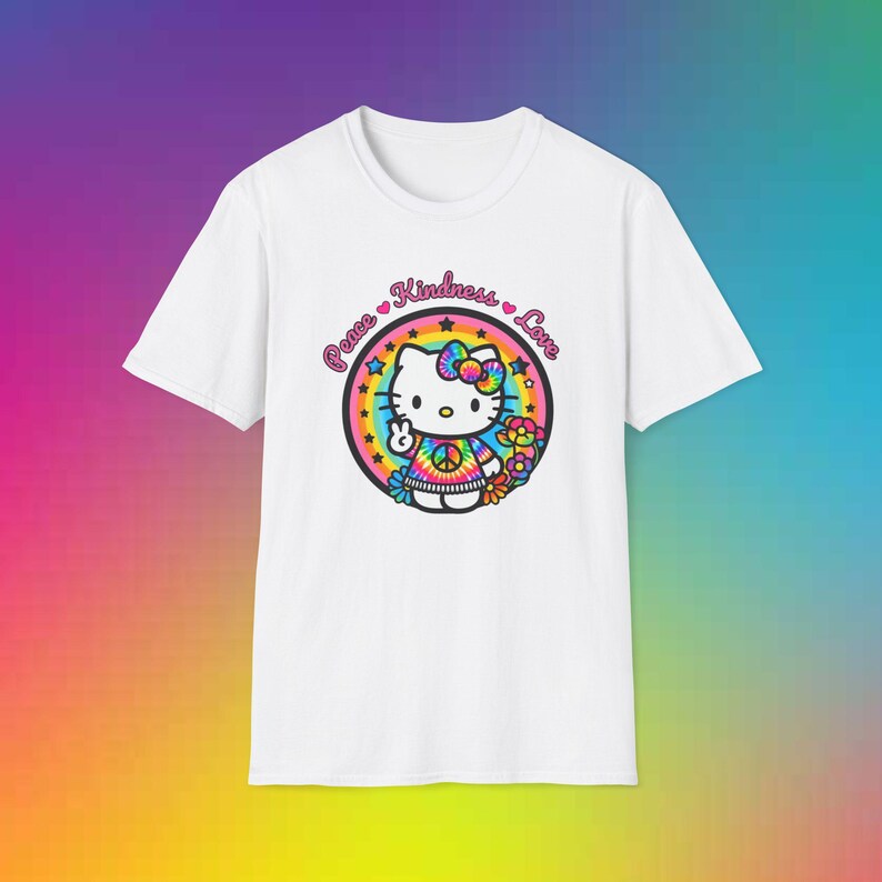 Peace Kindness and Love Hello Kitty Shirt, Unisex Softstyle T-Shirt image 5