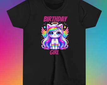 Birthday Girl Shirt, Kids Birthday Girl Shirt, Unicorn Kitty, Rainbow Kitty Shirt