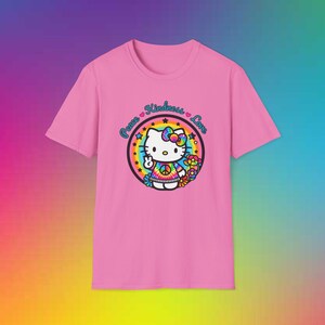 Peace Kindness and Love Hello Kitty Shirt, Unisex Softstyle T-Shirt image 3