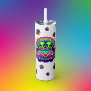 Lisa Frank Inspired White Glitter Tumbler with Straw, Lisa Frank Maars Skinny 20oz Tumbler, Lisa Frank Aliens In Space