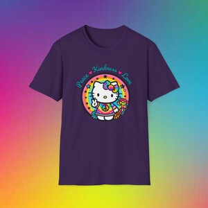 Peace Kindness and Love Hello Kitty Shirt, Unisex Softstyle T-Shirt image 2