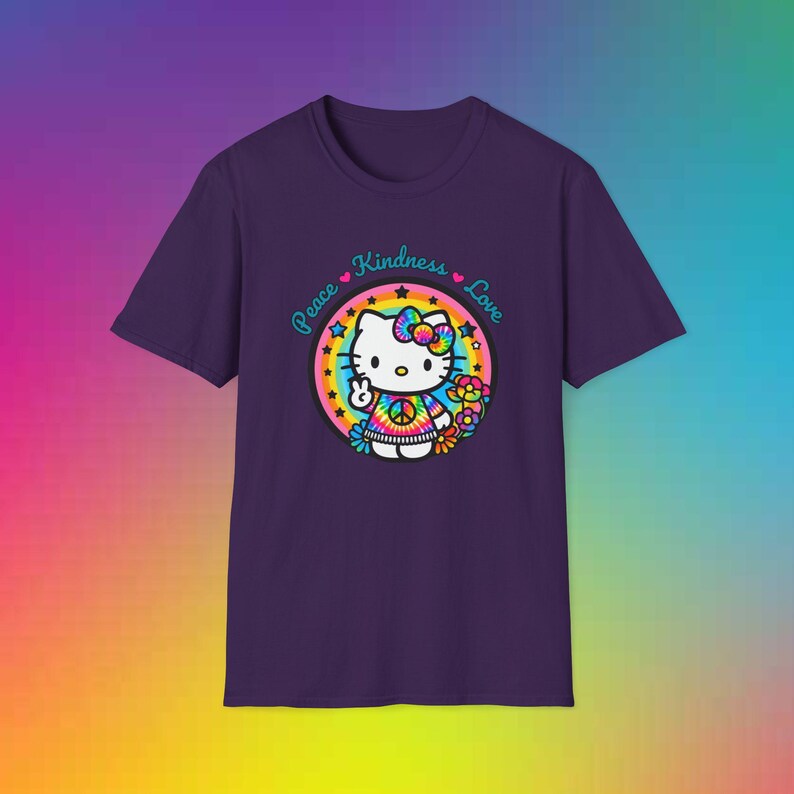 Peace Kindness and Love Hello Kitty Shirt, Unisex Softstyle T-Shirt image 2