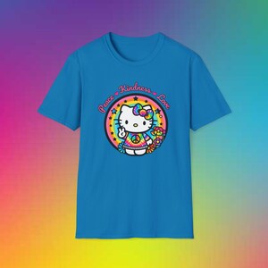 Peace Kindness and Love Hello Kitty Shirt, Unisex Softstyle T-Shirt image 1