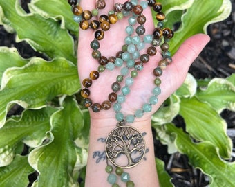 108 beaded mala, Tree of Life Necklace ,108 beaded meditation mala, Gemstone Mala, Beaded Necklace, Meditation Mala Neckalce, crystal mala