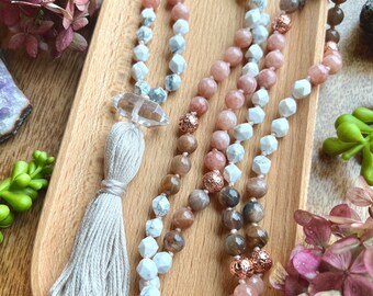 108 beaded mala , Prayer Beads , 108 beaded meditation mala, Gemstone Mala, Beaded Necklace, Meditation Mala Neckalce, crystal mala, tassel