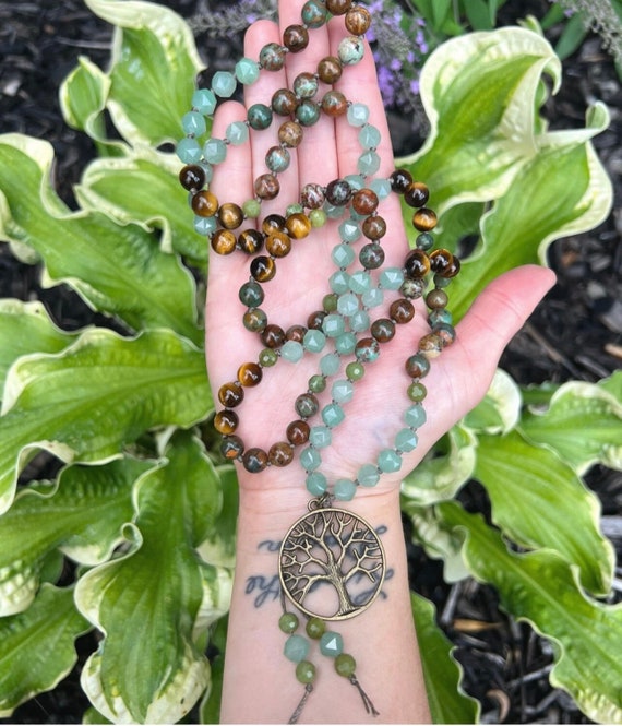 108 beaded mala, Tree of Life Necklace ,108 beaded meditation mala,  Gemstone Mala, Beaded Necklace, Meditation Mala Neckalce, crystal mala