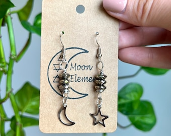 Moon Earrings, Moon Earrings Dangle, Gemstone Earrings, Gemstone Earrings Dangle, Crystal Earrings, Crystal Earrings Dangle, Silver Earrings