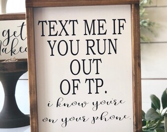text me if you run out tp framed wood funny bathroom sign bathroom humor farmhouse style bathroom decor - Funny Bathroom Signs text me if you run out tp framed wood funny bathroom sign bathroom humor farmhouse style bathroom decor - Funny Bathroom Signs