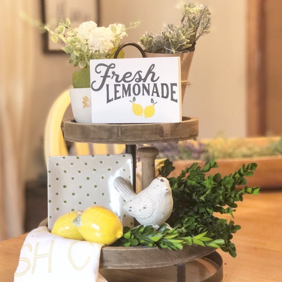 Tiered Tray Lemon Sign Fresh Lemonade Sign Kitchen Decor Etsy