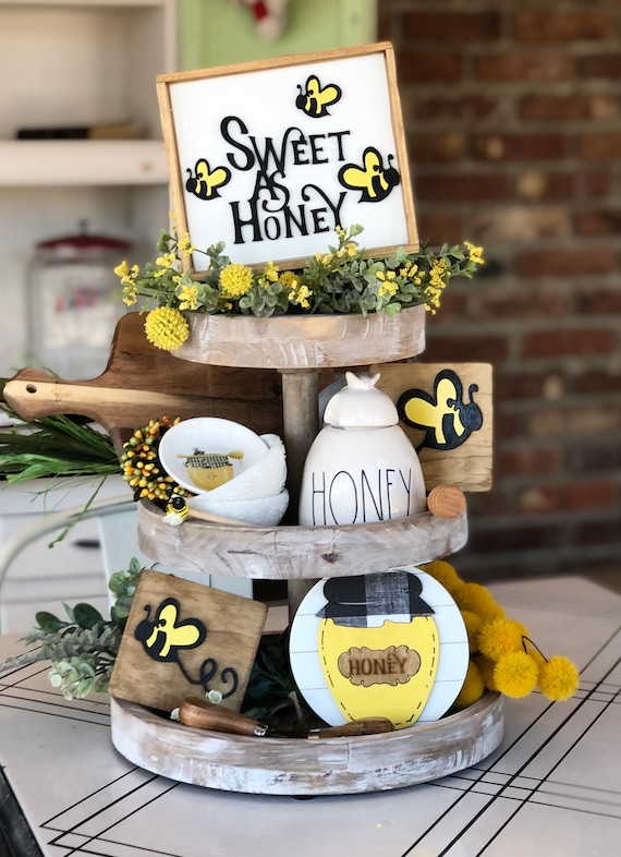 Black White & Yellow Honeybee /bumble Bee Tiered Tray Set 