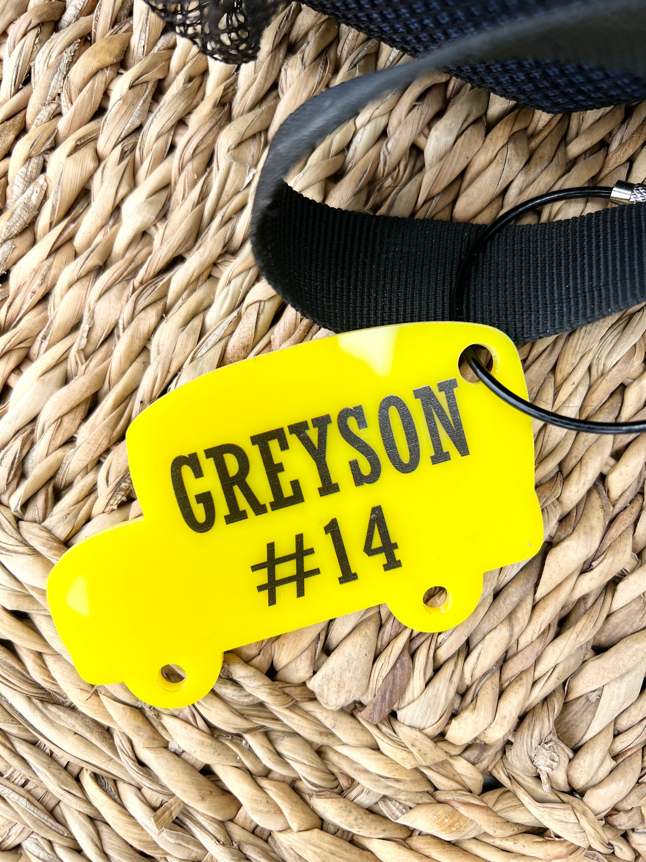 School Bus Tag Childs Name Tag Bus Rider Backpack Charm Bus Etsy