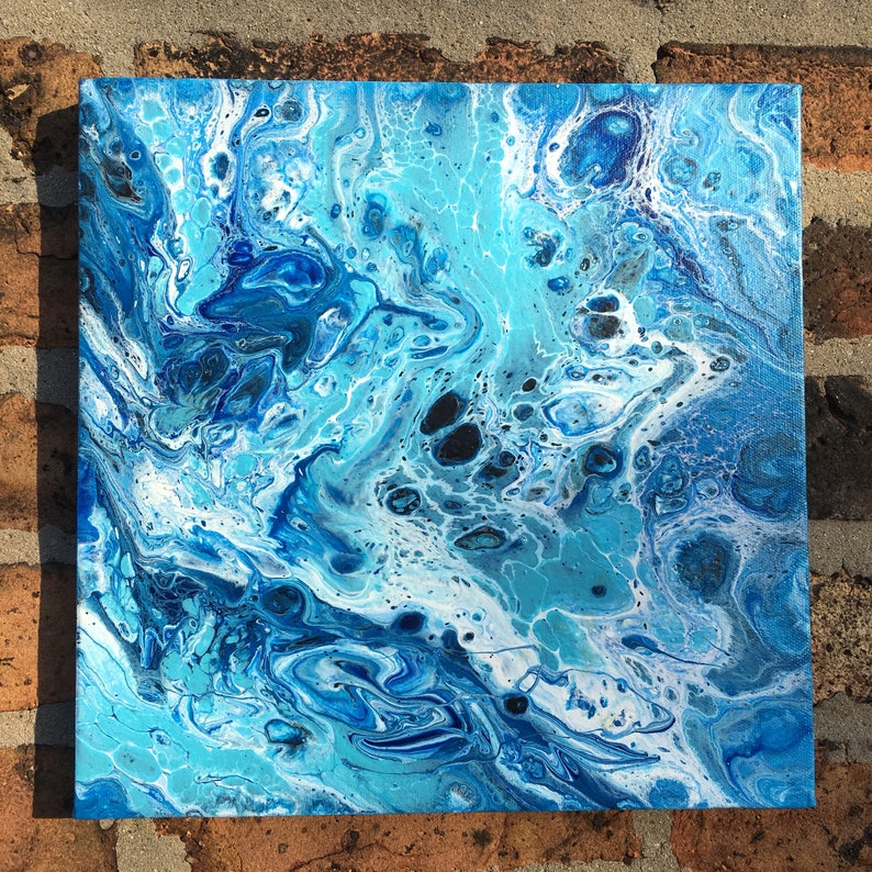 Acrylic pouring with cells blue acrylic art dirty pour | Etsy