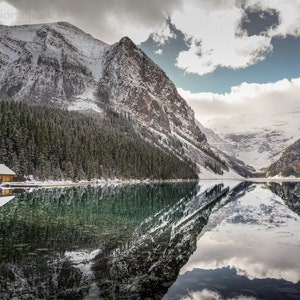 Lake Louise Boathouse & Glacier Photography Print
