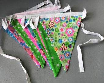 Bright colourful funky flowers handmade cotton bunting