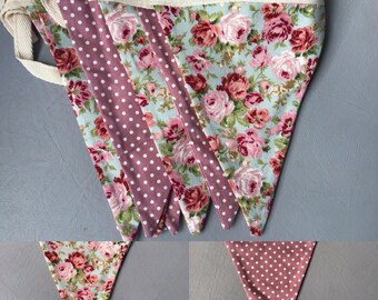 Green Vintage Rose Fabric Bunting