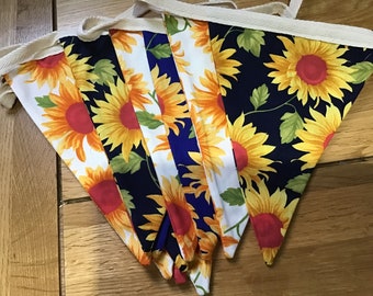 Sunflower handmade cotton bunting Navy, Blue and White