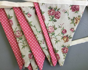 Linen style rose cotton bunting