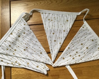 Silver and Gold shooting Stars print linen style handmade cotton bunting