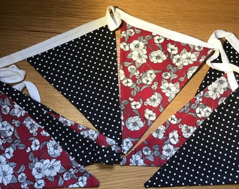 Red and white Blossom Fabric Bunting