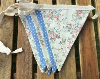 Blue, pink and Cream flower bunting