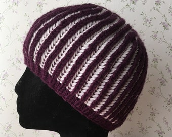 Purple knit beanie Knit slouchy winter hat women knit hat women hat chunky hat wool hat Brioche knitted grey hat slouchy beanie lilac hat