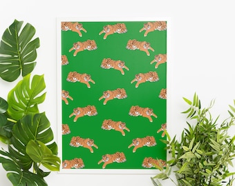 Tiger Kunstdruck, Tiger Kunstwerk, Tiger digitaler Download, Tiger druckbare Wandkunst, Illustration Poster, grün moderne Kunst, Dschungel Tierdruck