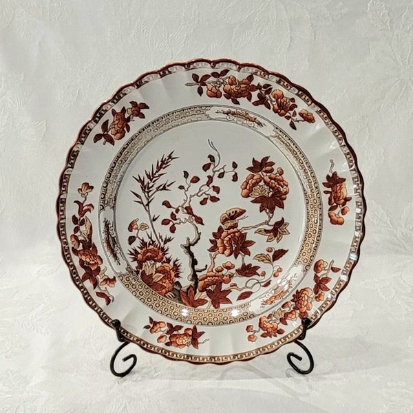 Antique Copeland Spode India Tree 9" Dinner Plate Old Backstamp England Orange Rust & Gold Scallop-Edged No Flaws Use Display Gift