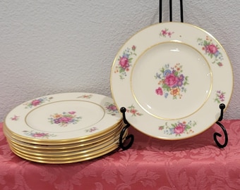 Vintage Lenox Rose Bread Plates (Set of 8): Pink Floral Gold Trim