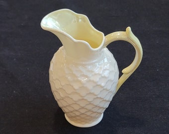 Belleek Irish Parian Porcelain Honeycomb Creamer Milk Jug Small Pitcher Made in Ireland 5th Mark (Green) 1955 - 1965 GIFT No Flaws