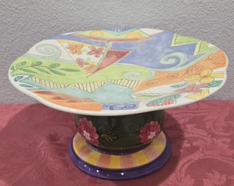 Milson & Louis Porcelain Cake Stand Hand Painted Colorful GIFT