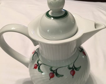 Vintage Dansk Coffee Pot Rosebud Fransk Collection White  Rosebud Tea Pot by Dansk International MINT GIFT