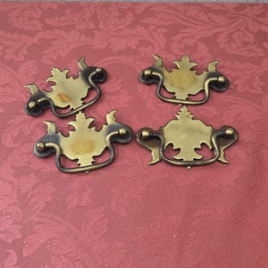 Vintage Brass Chippendale Batwing Hinged Drawer Pulls 3&quot; Center Set of 4 Reclaimed Hardware Excellent Conditn DIY Project two (2) Sets Avail