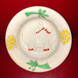 Hand-Painted Italian Pottery Child's Bowl: Dinosaur Design