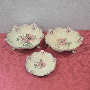 Rosenthal Moliere Elfenbein Nesting Bowls: Antique Floral Reticulated Porcelain