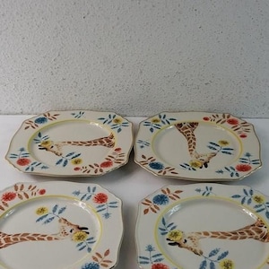 6 Lou Rota Anthropologie Nature Table Luncheon Salad / Dessert Plates 9&quot; Square Giraffe Like New GIFT