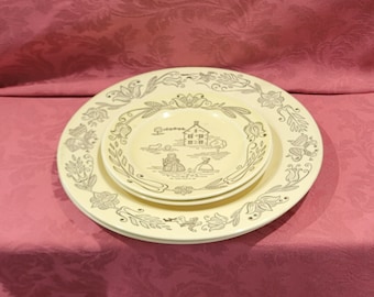 Placa del condado de Buck's de Royal USA: escena de granja de mediados de siglo en amarillo